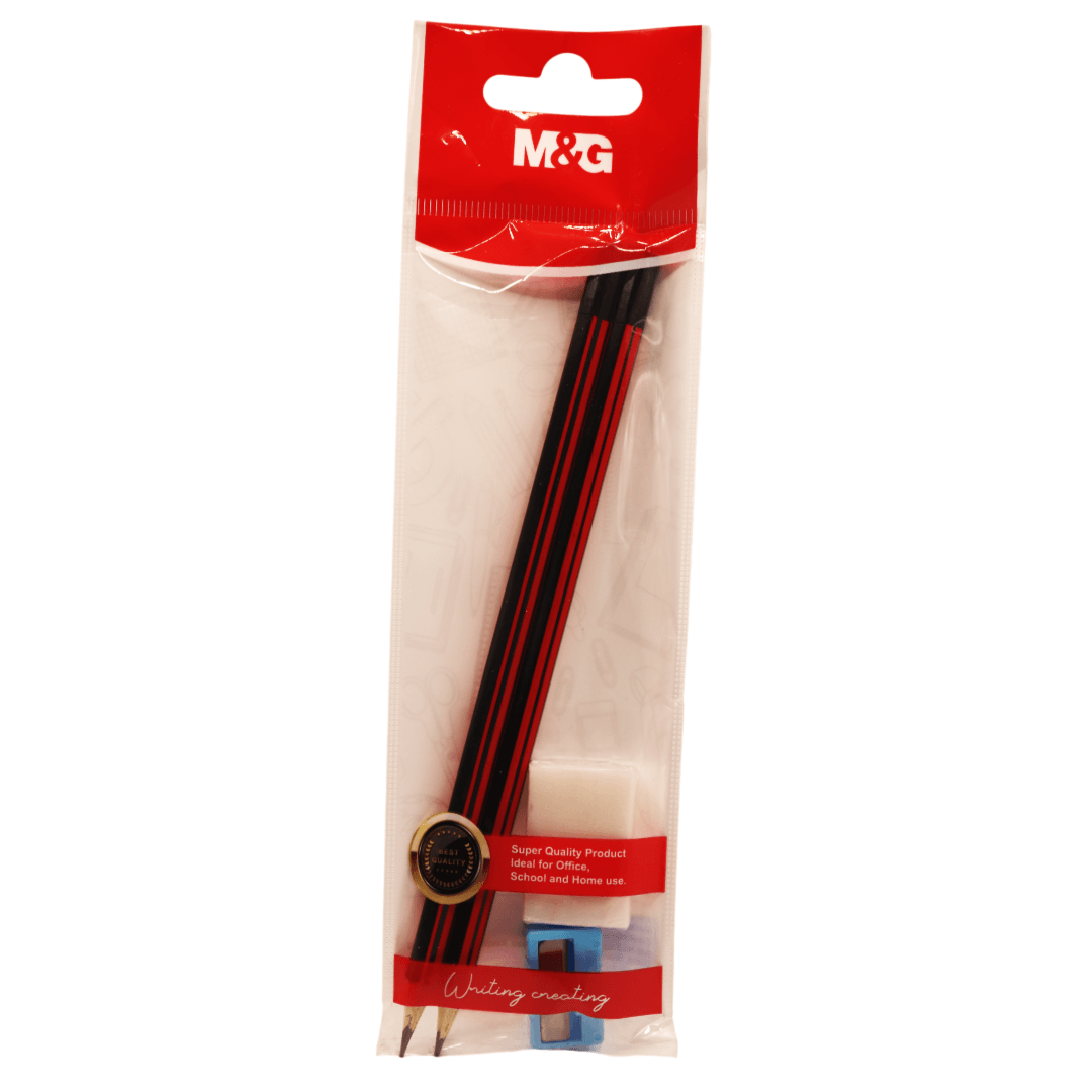 Kit de dessin avec 2 crayons, taille-crayon et gomme