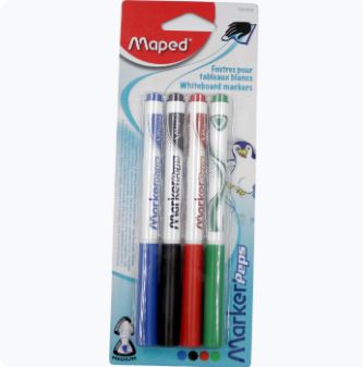 Marqueur effaçable 4 couleurs pointe ogive Maped