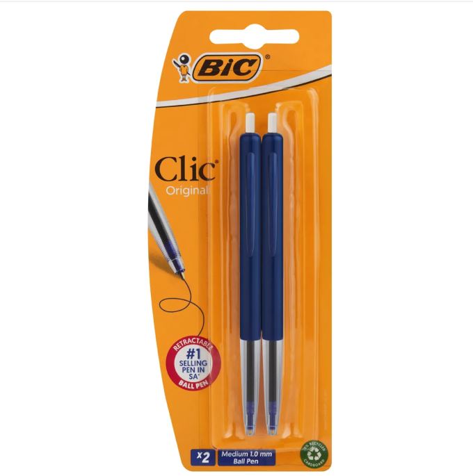 Stylo bille bleu Bic Clic 2Up 2 pièces
