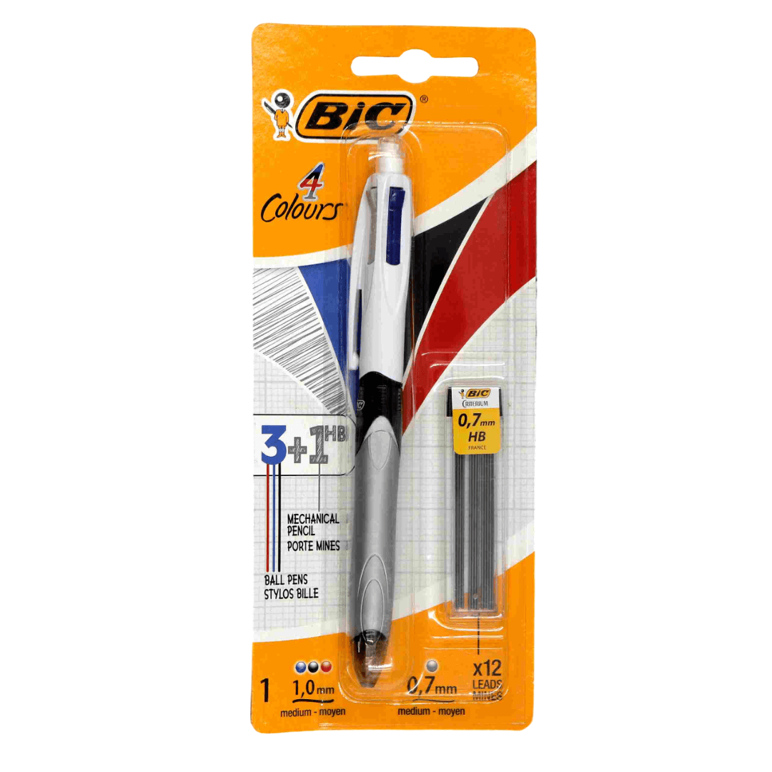 Stylo bille Bic Grip 3 couleurs + porte-mine 4 en 1
