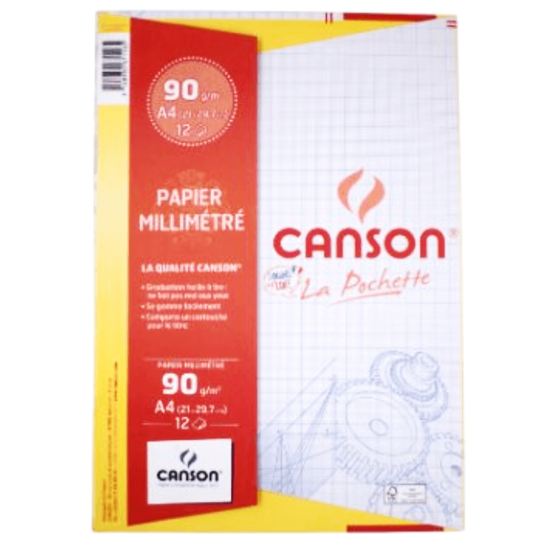 Papier millimétré Canson A4 90g 24×32cm 12 feuilles