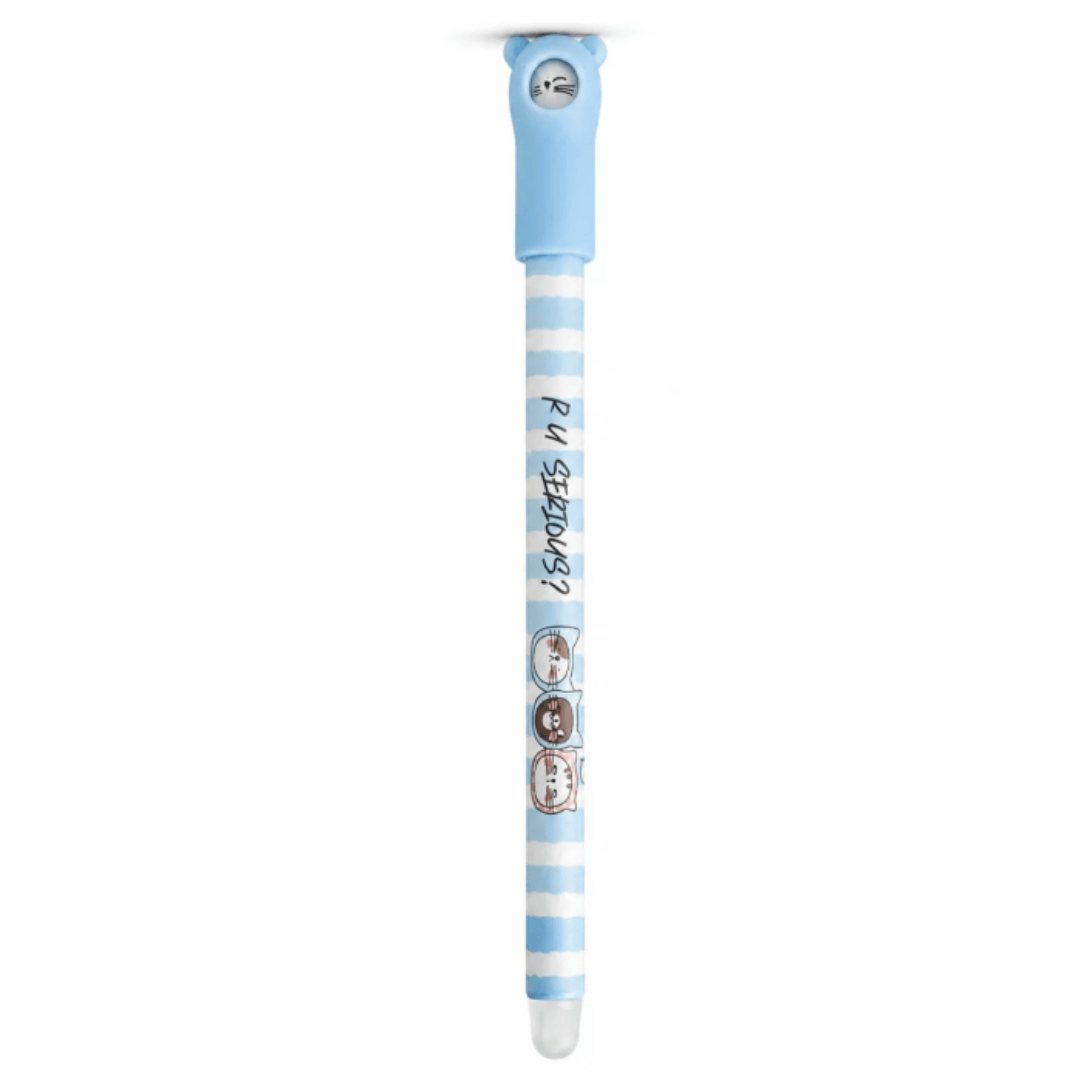 Stylo gel effaçable noir motif chat pointe 0,5 mm