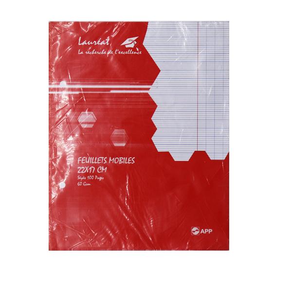 Feuilles mobiles blanches Laureat 100 pages 17×22