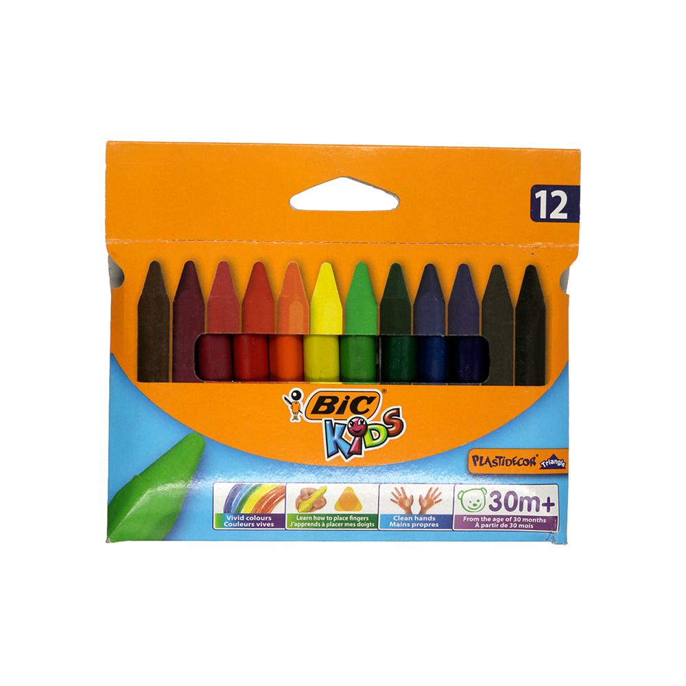 crayons de cire triangulaires Bic Plastidecor 12 couleurs