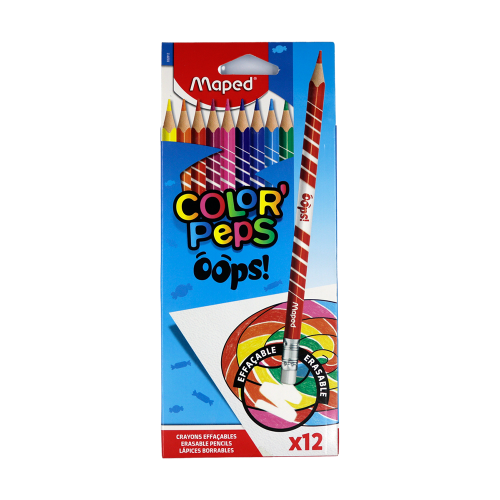 Crayons de couleur effaçables Oops 12 pièces 18cm Maped