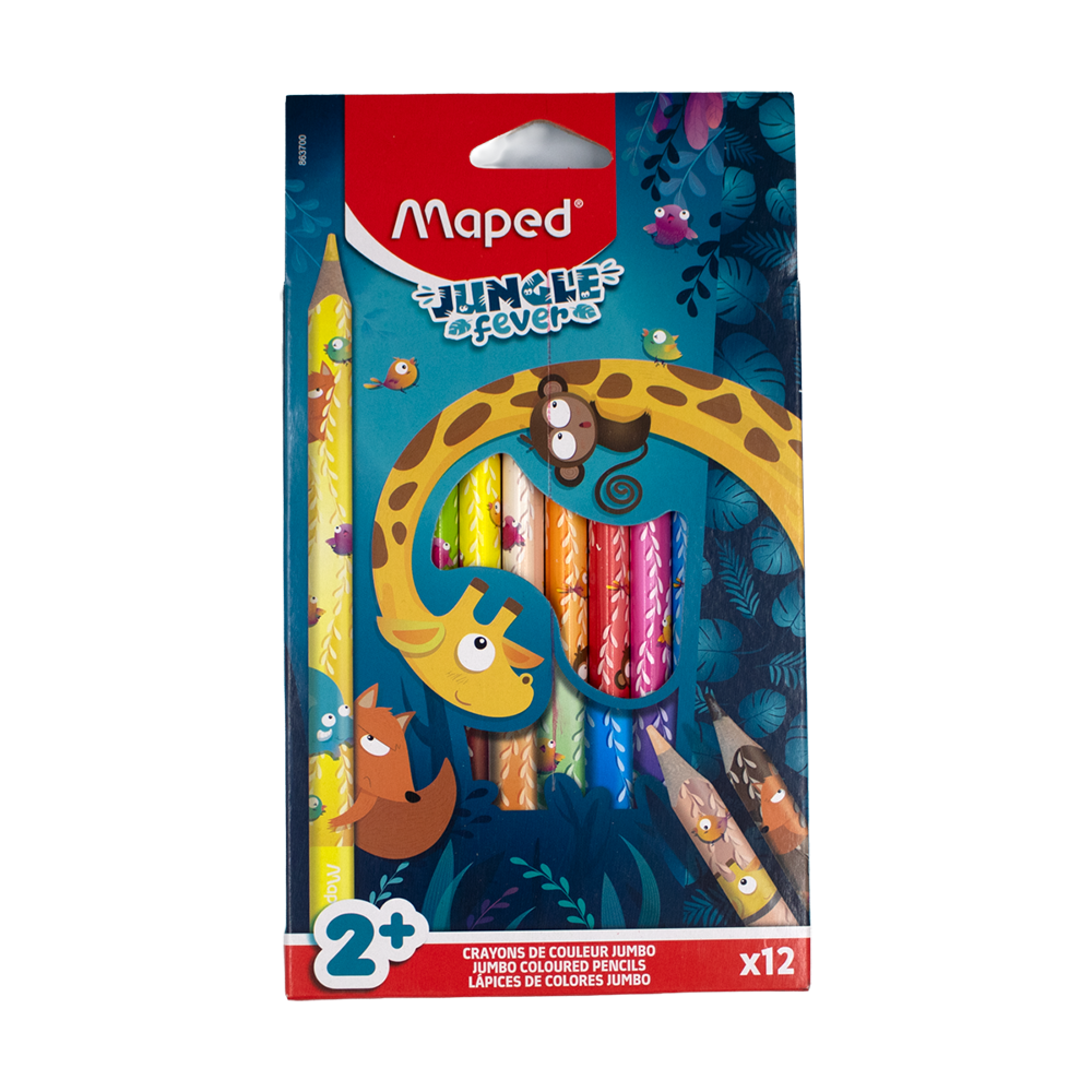Crayons Jumbo Jungle Fever 12 pièces 18cm Maped