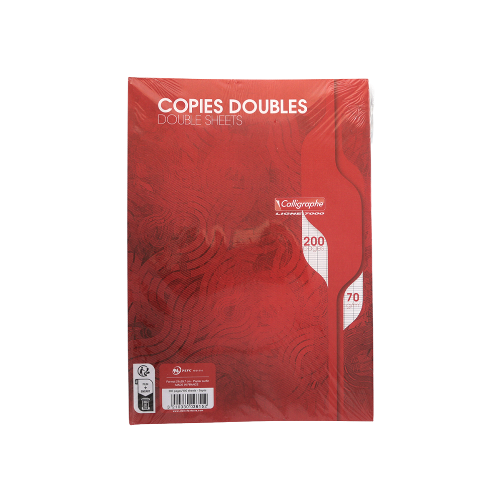 Copies doubles A4 200 pages grand carreaux calligraphe