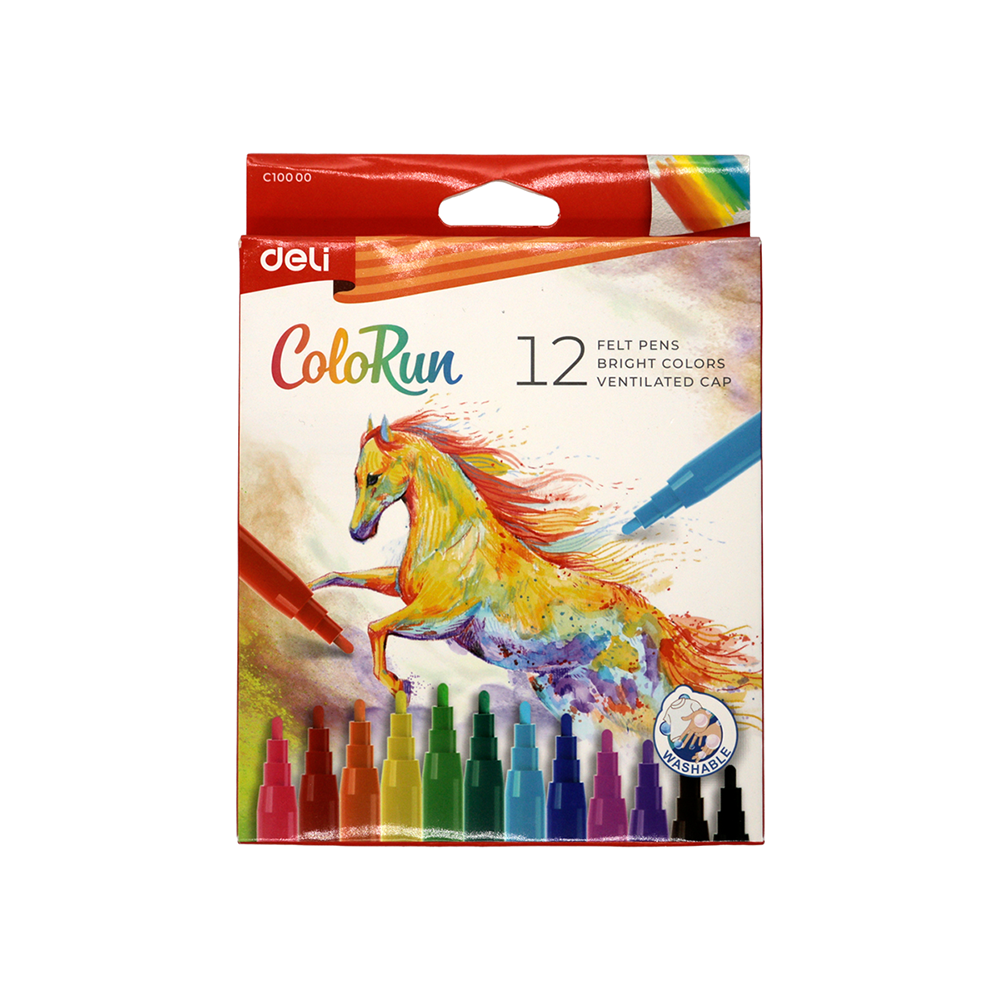 Feutres 12 couleurs Deli ColoRun pointe ogive C100-00