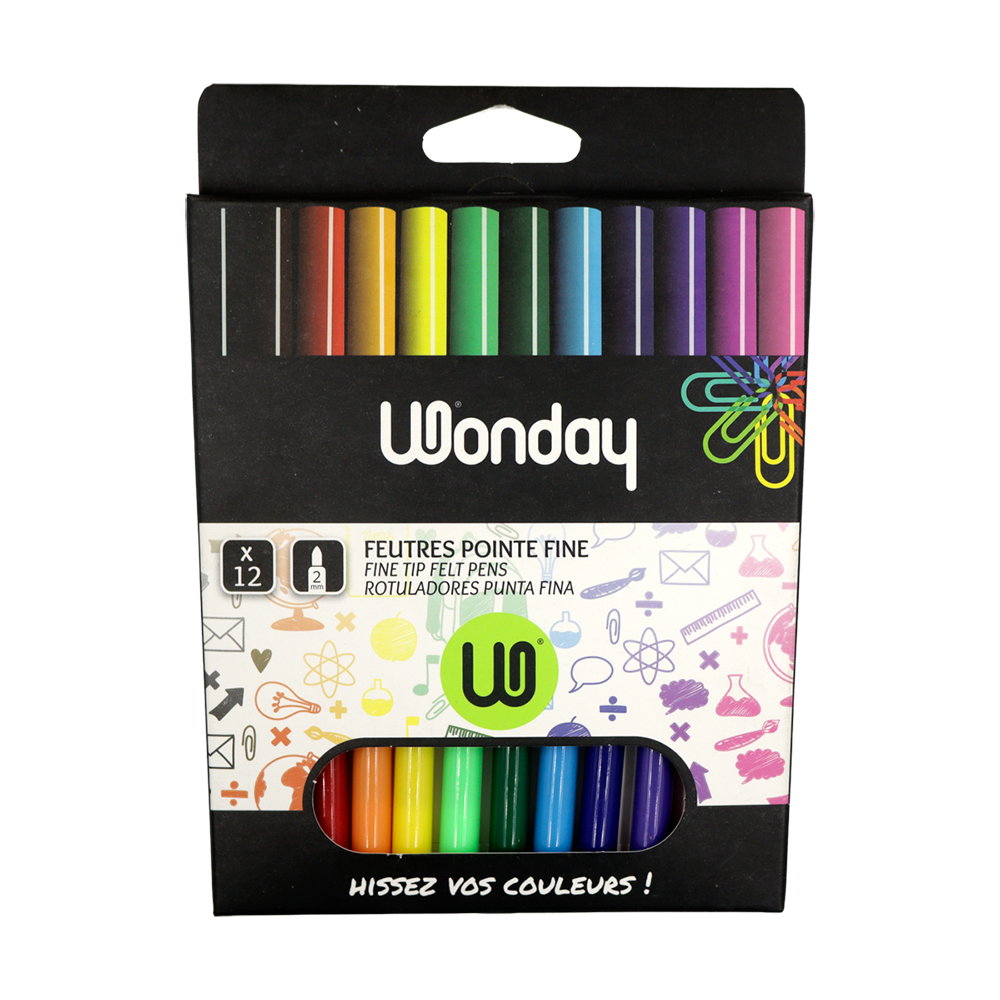Feutres 12 couleurs fines Wonday