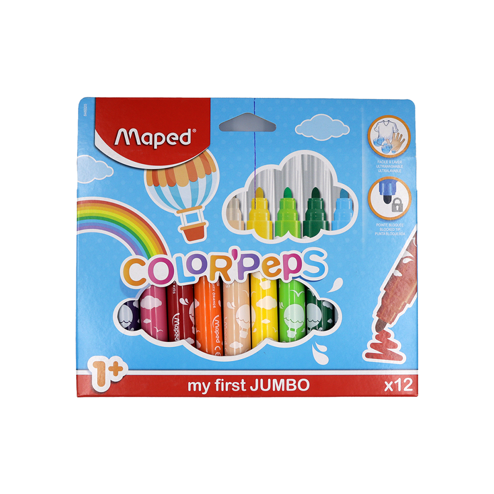 Feutres 12 couleurs Maxi pointe large Maped