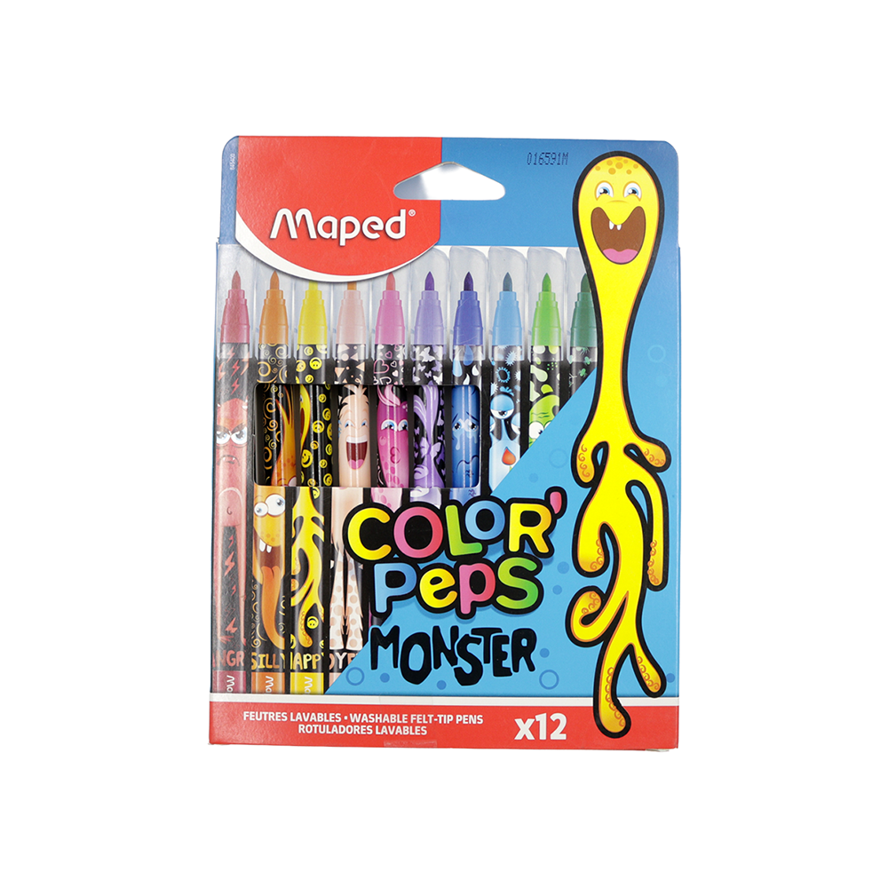 Feutres 12 couleurs Monster pointe moyenne Maped
