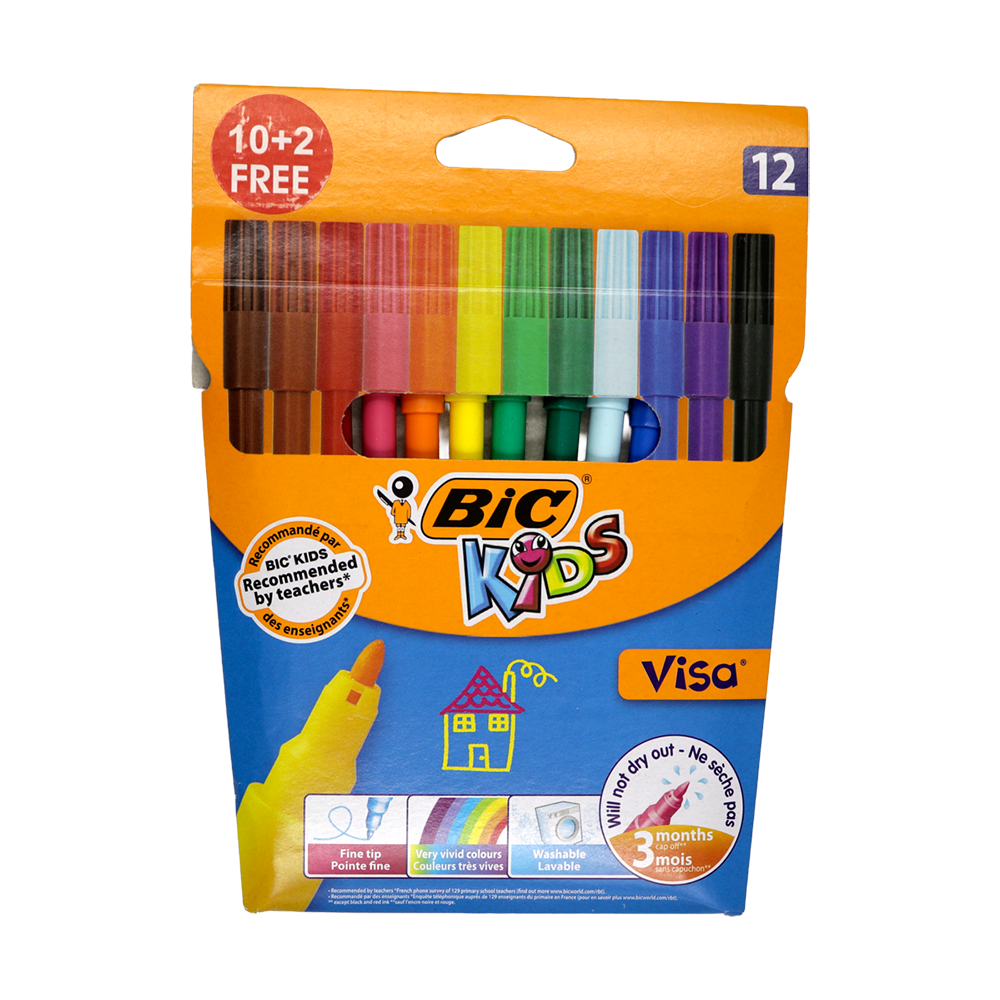 Feutres Bic Kids 12 couleurs pointes moyennes