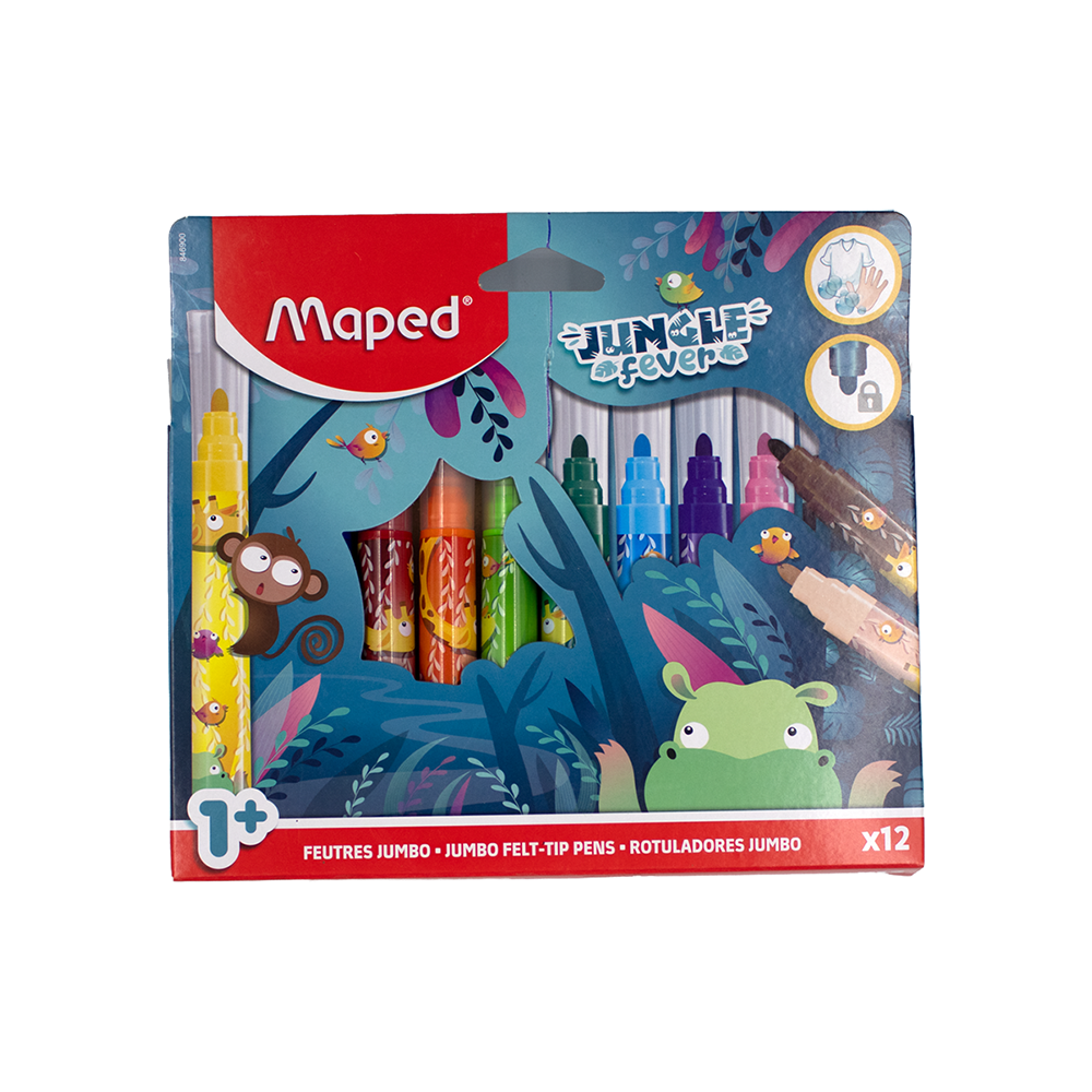 Feutres Jumbo 12 couleurs Jungle Fever pointe large Maped