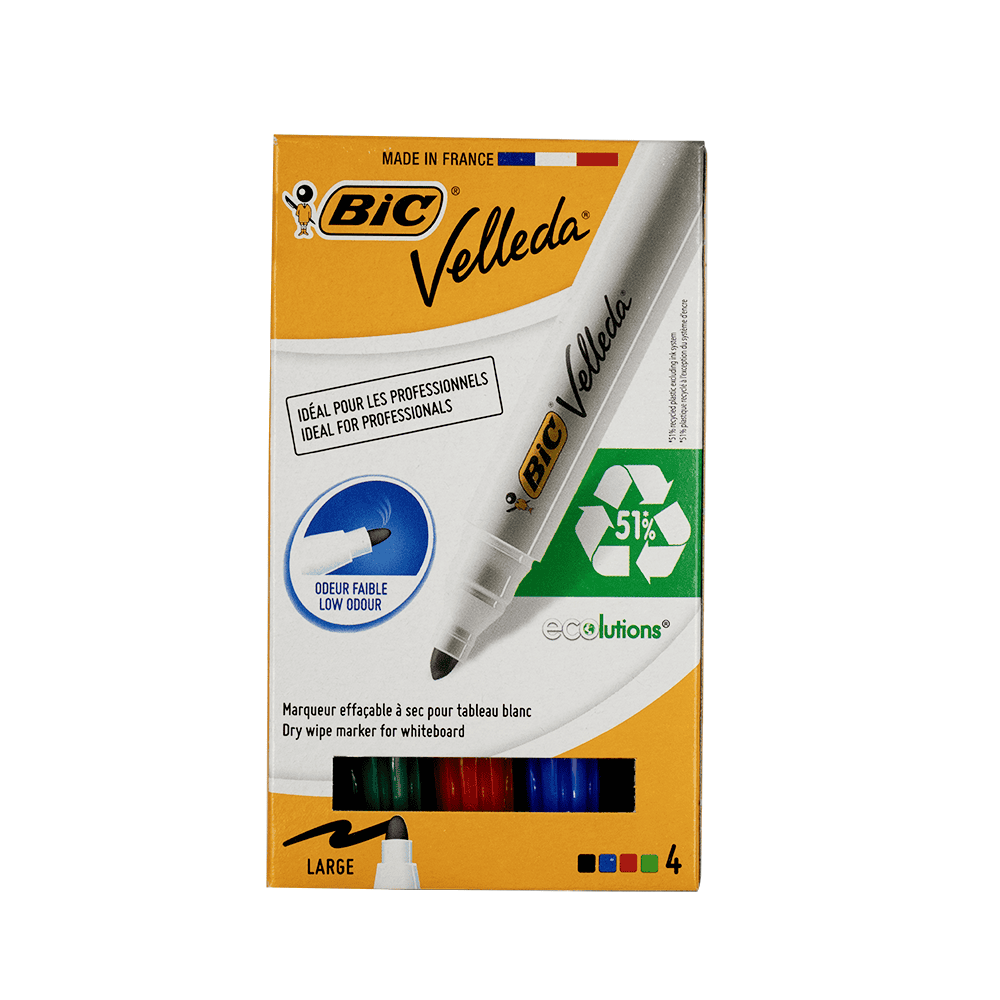 Marqueur effaçable Bic Velleda 4 pièces pointe ogive
