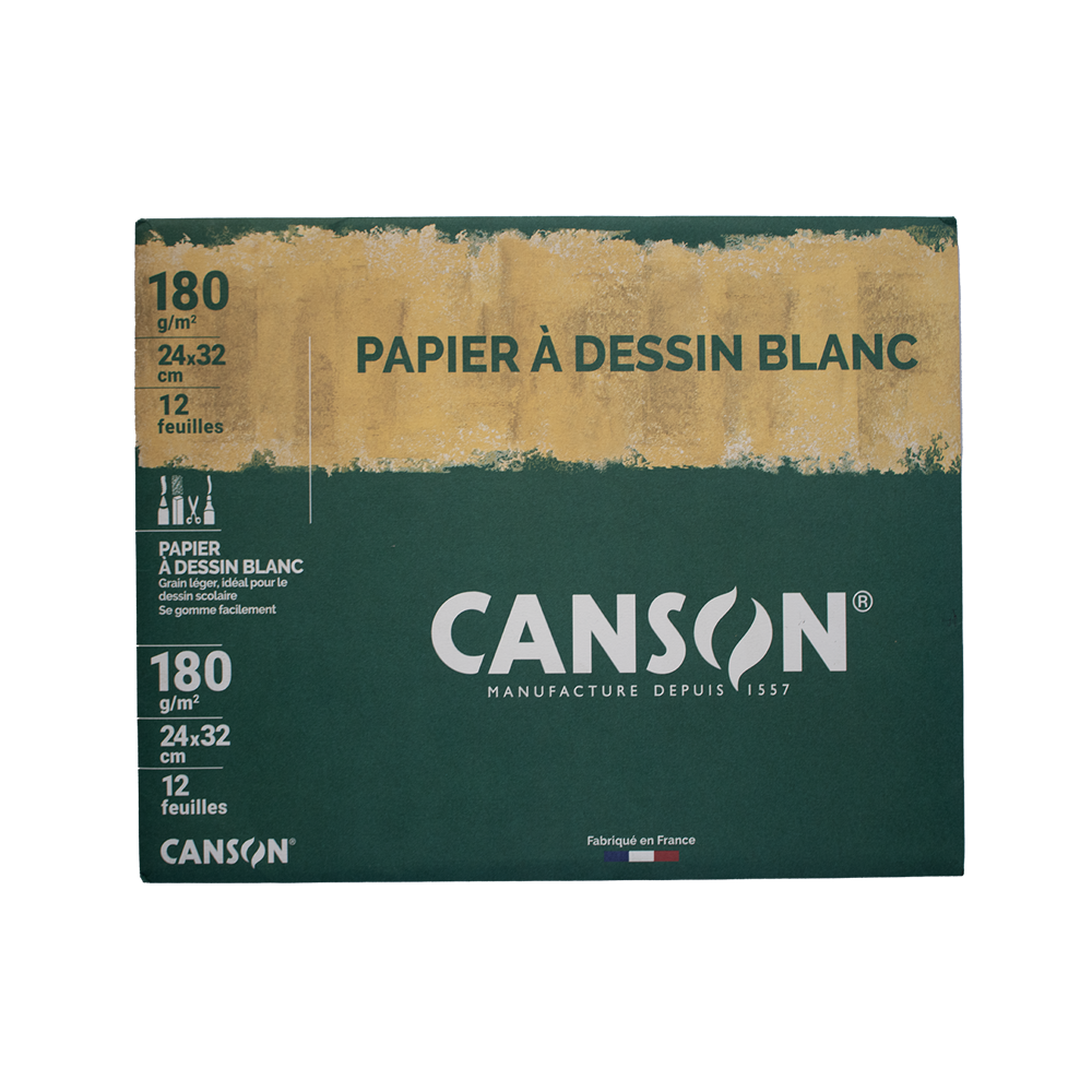 Papier dessin Canson blanc 180g 24×32cm 12 feuilles