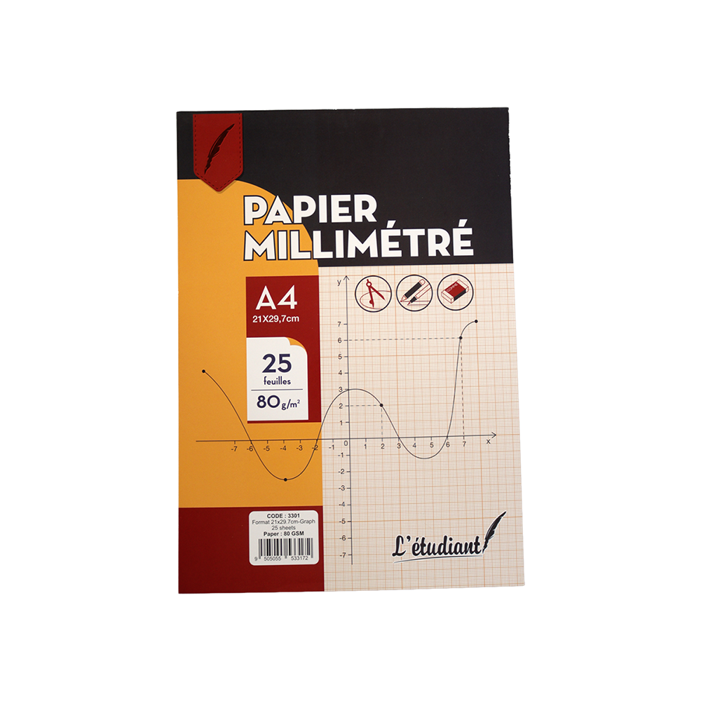 Papier millimétré L'Étudiant A4 25 feuilles 80g