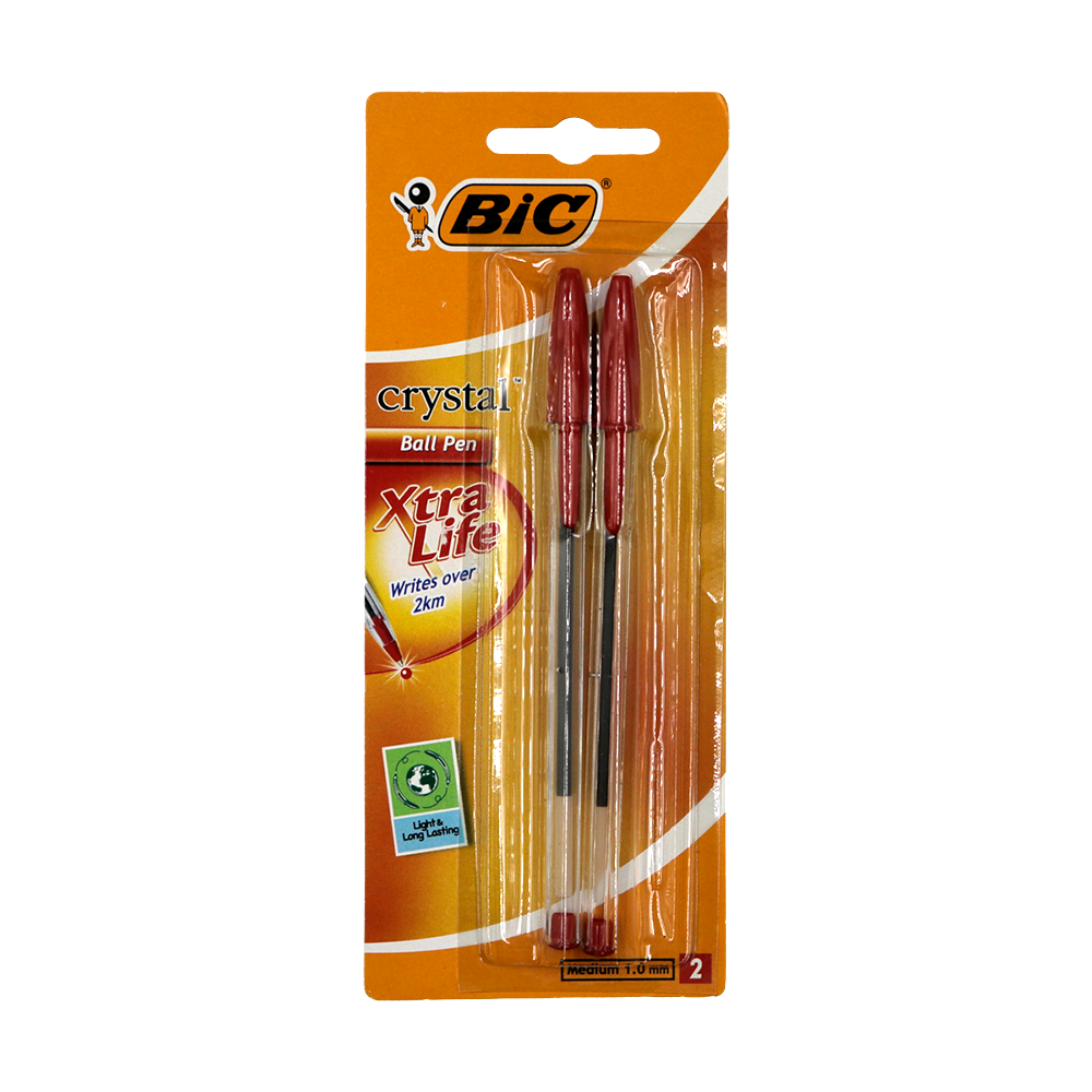 Stylo bille rouge Bic Crystal Xtra Life 2 pièces