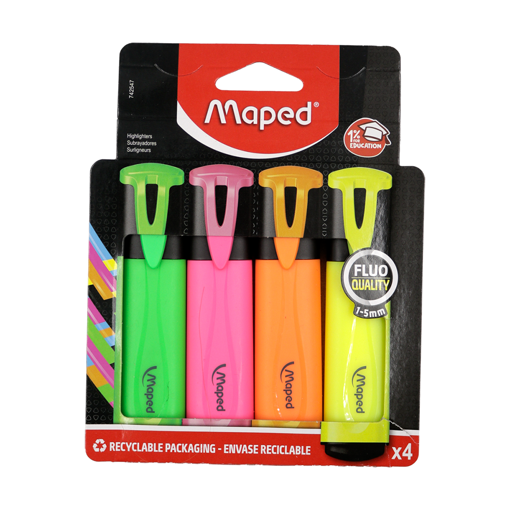 Surligneurs assortis 4 pièces Maped