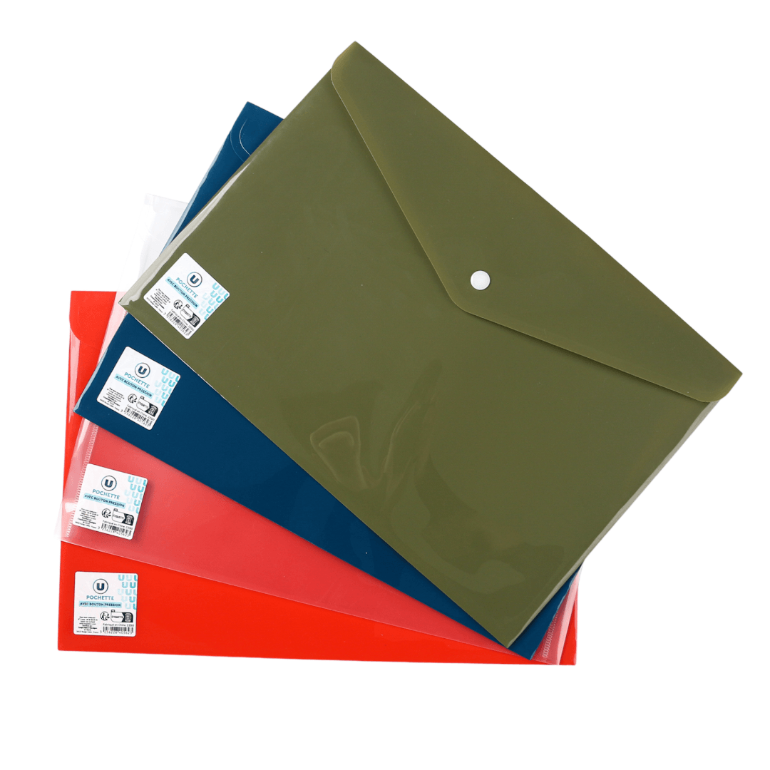 Pochette en polypropylène avec bouton pression 21 × 29,7 cm