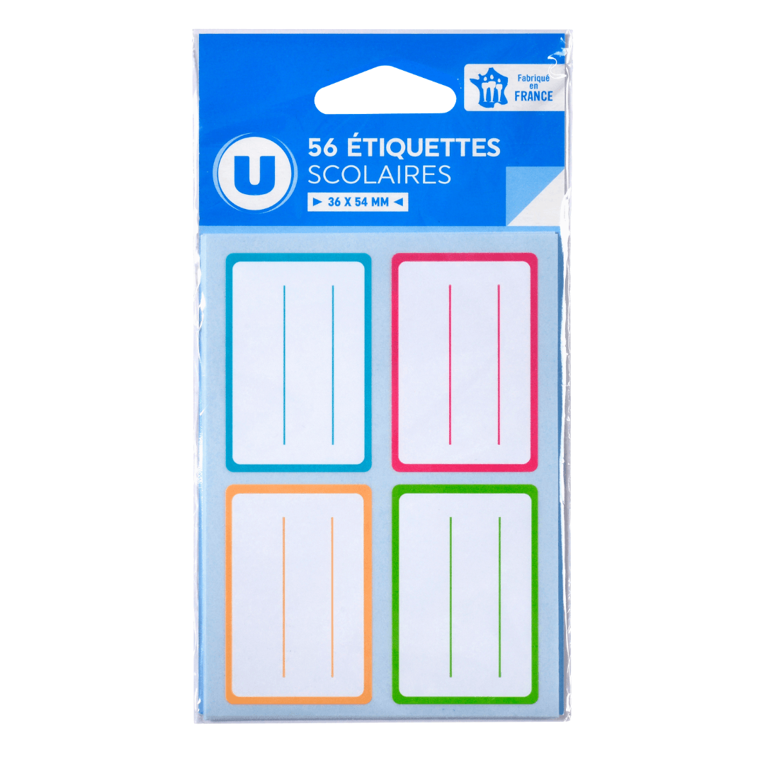Étiquettes scolaires multicolores 36 × 54 mm - 56 pièces