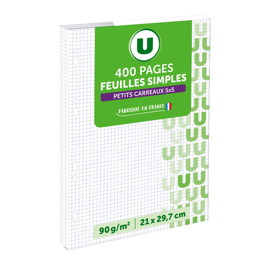 Feuilles perforées petits carreaux 5 × 5 mm 21 × 29,7 cm - 400 pages